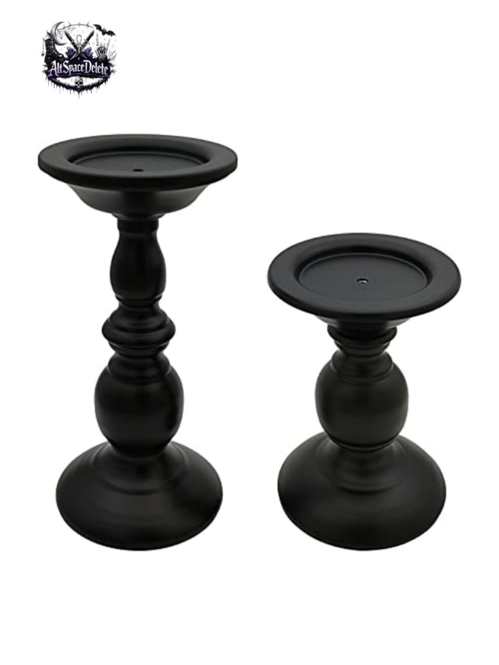 Set of 2 Metal Pillar Candle Holders Matte Black Candlestick Stands 6.2" & 8.7"
